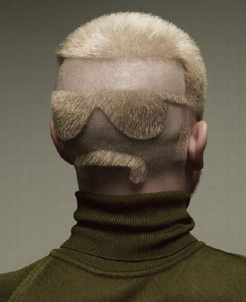 Sympa cette coupe de cheveux ! - une coupe de cheveux artistique avec des lunettes et des moustaches